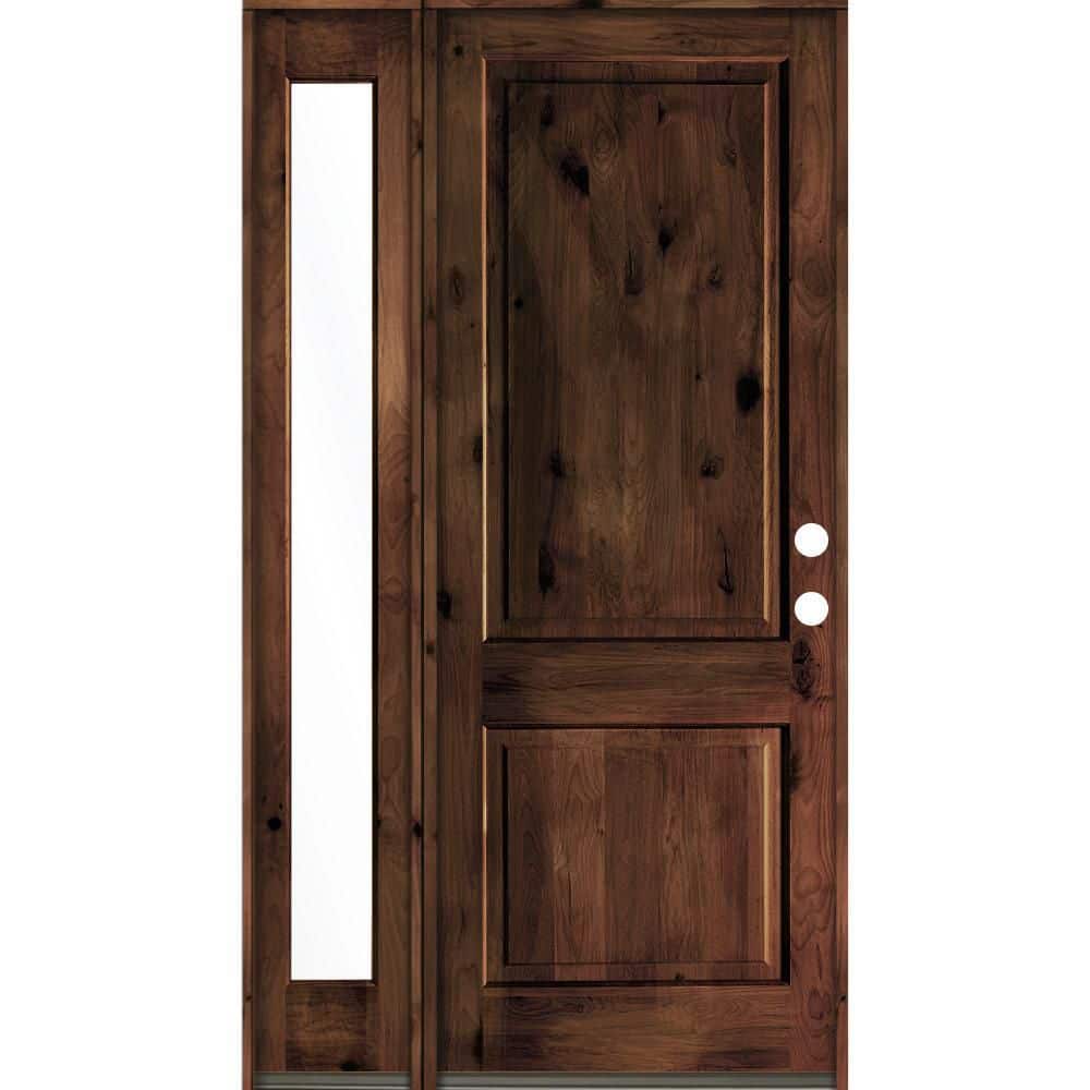 56 in. x 96 in. Rustic knotty alder Left-Hand/Inswing Clear Glass Red Mahogany Stain Wood Prehung Front Door w/Sidelite price history on PriceWatchPro