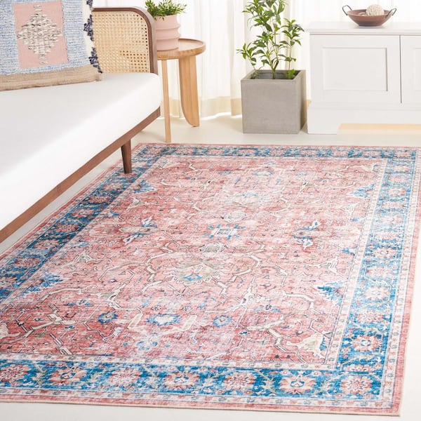 Arizona Rust/Aqua 9 ft. x 12 ft. Distressed Border Ornate Machine Washable Area Rug