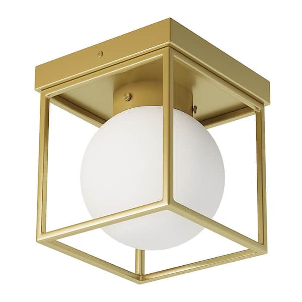 TRIBESIGNS WAY TO ORIGIN Hostin 7 in. 1-Light Gold Flush Mount Wall Sconce with Globe Opal Glass Shade