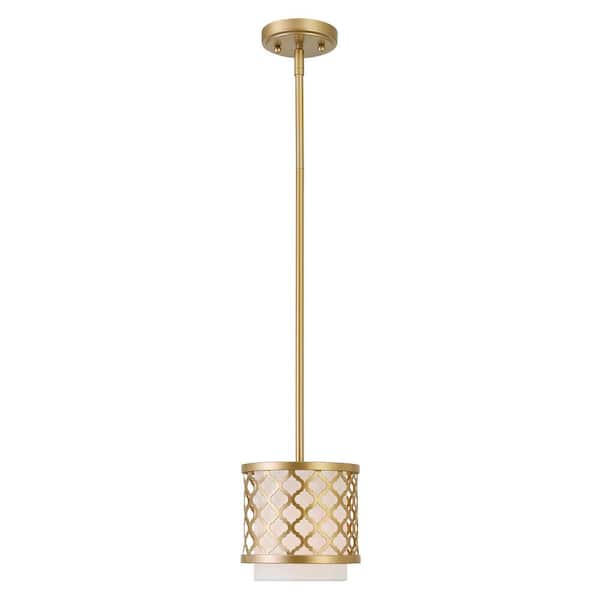 AVIANCE LIGHTING Amalfi 1-Light Soft Gold Mini Pendant with Off-White Fabric Shade