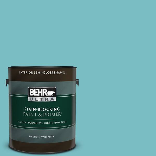 BEHR ULTRA 1 gal. #M460-4 Pure Turquoise Semi-Gloss Enamel Exterior Paint & Primer