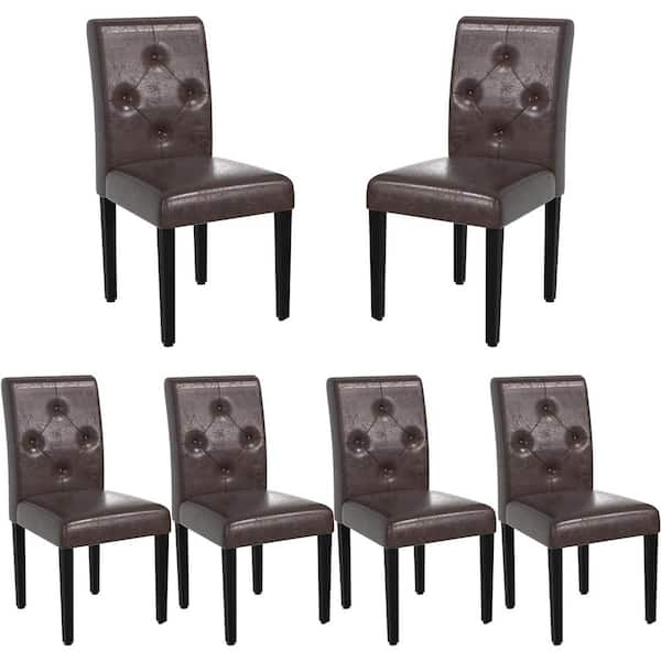VECELO Upholstered Dining Chairs Set, Modern PU Leather and Solid Wood Legs and High Back, Brown Set of 6