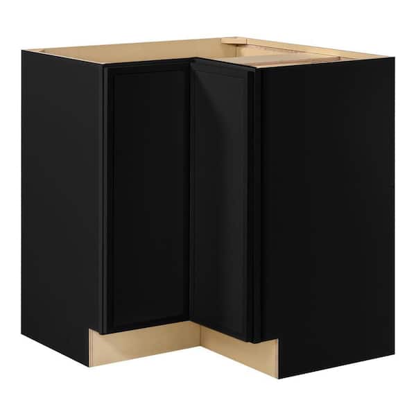 Leyton 32 in. W x 32 in. D x 34.5 in. H Ready to Assemble Plywood Slim Shaker Lazy Susan Corner Cabinet in Raven Black