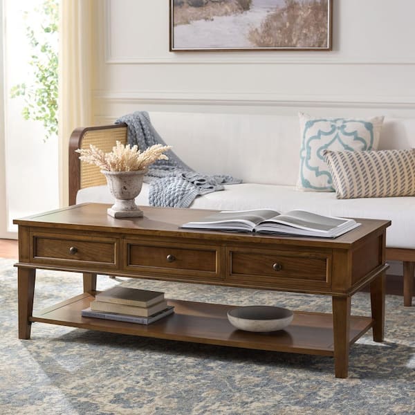 Manelin 23.5 in. Medium Oak Rectangle Wood Coffee Table