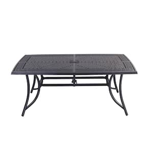 72 in. L x 42 in. W Cast Aluminum Rectangle Patio Dining Table Weather Resistant Dining Table with Umbrella Hole