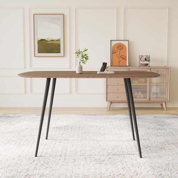 GOJANE 1-Piece Modern Walnut Wood 47.2 in. 4 Legs Dining Table