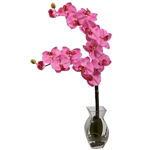 Nearly Natural Phalaenopsis Orchid with Vase Arrangement in Dark Pink