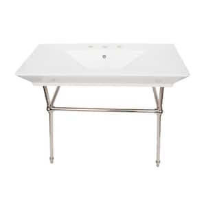 Opulence "His" Large Console Sink in White with Brass Stand and 8 in. Widespread Drillings