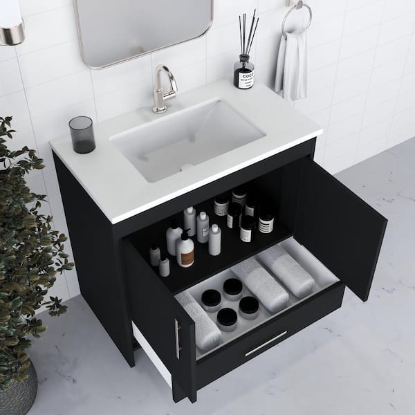 Capri 36 in. W x 22 in. D Bathroom Vanity in Black with Microstone Vanity Top in White with White Basin