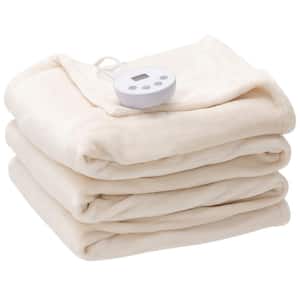 62 in. x 84 in. Heated Electric Blanket Timer Beige Twin Size Heated Throw Blanket