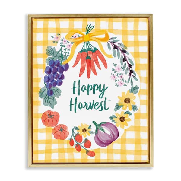 Stupell Industries Happy Harvest Kitchen by Be Ni La Gold Floater Frame Food Graphic Art Print 31 in. x 25 in.