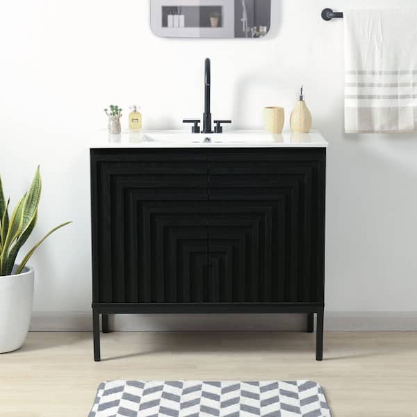 Rowan 36 in. W x 18 in. D x 33 in. H Geometric Modern Transitional 2-Shelf Bath Vanity Cabinet without Top in Black