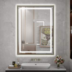24 in. W x 32 in. H Rectangular Aluminum Slope Framed Backlit Front Light LED Bathroom Vanity Mirror in Champagne Gold