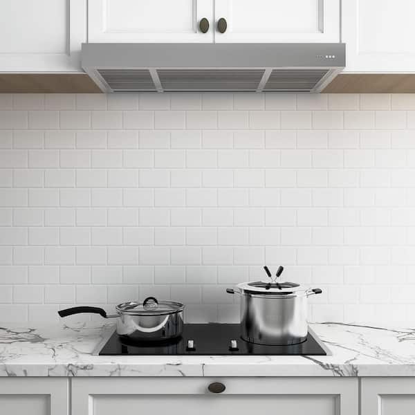 6 in. D x 3 in. W x 1/6 in. H Peel and Stick Glass Backsplash Tile for  Kitchen in White Subway Tile