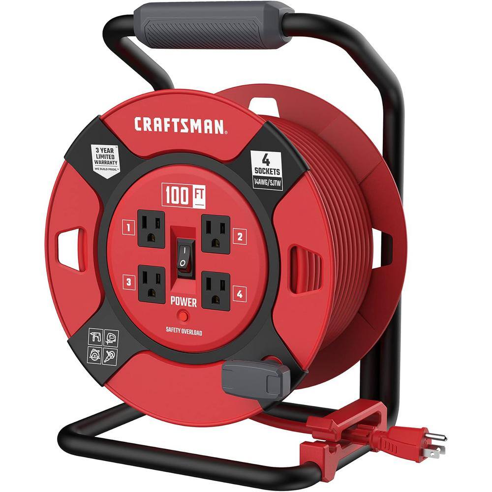100 ft. 14/4 13 Amp Retractable Extension Cord Reel with 4-Outlets, Heavy Duty SJTW Cable price history on PriceWatchPro