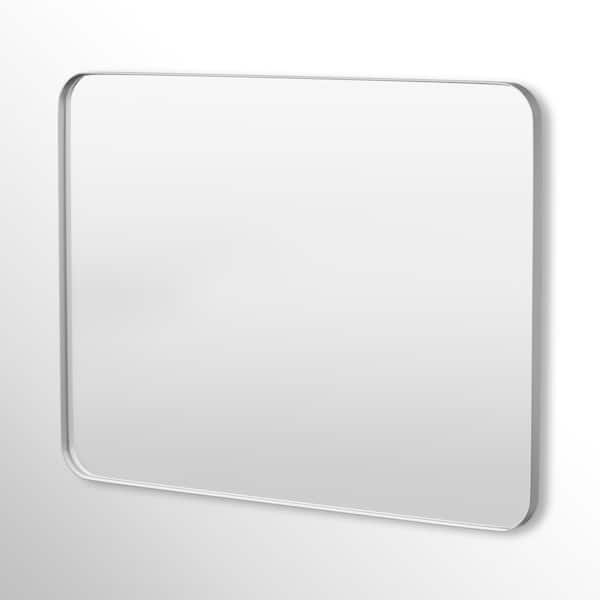 Hausvita 48 in. W x 36 in. H Rectangular Framed Tempered Glass Wall-Mounted Bathroom Vanity Mirror in Silver
