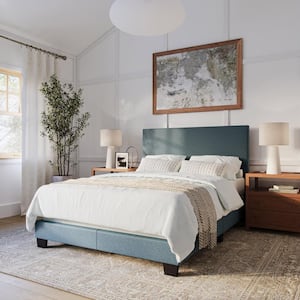 Celeste Blue Upholstered Wood Full/Double Panel Bed Frame