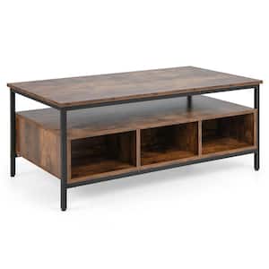 43.5 in. Rustic Brown Rectangle Wooden Industrial Coffee Table with Open Storage Metal Frame for Living Room