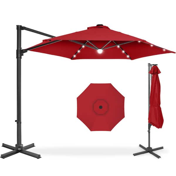 Best Choice Products 10ft 360 Rotating Cantilever Easy Auto Open Patio Umbrella w/ Solar LED Lights - Red Best Choice Products 10ft 360 Rotating Cantilever Easy Auto Open Patio Umbrella w/ Solar LED Lights - Red