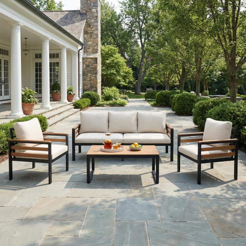 4-Piece Patio Outdoor Metal Conversation Set with Removable Beige Cushion and Coffee Table price history on PriceWatchPro