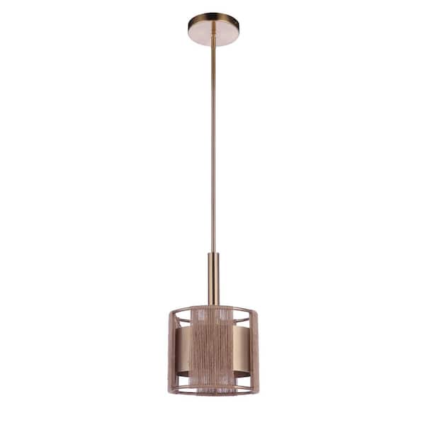 CRAFTMADE Kensey 60-Watt 1-Light Satin Brass Finish Dining/Kitchen Island Mini Pendant Light w/HempRope Shade, No Bulbs Included
