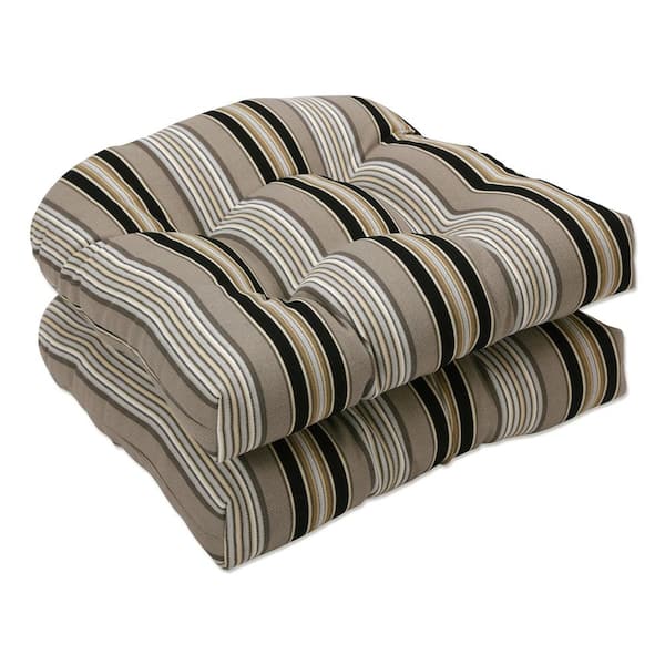 Pillow Perfect Striped 19 in. x 19 in. Outdoor Dining Chair Cushion in Black/Grey (Set of 2)