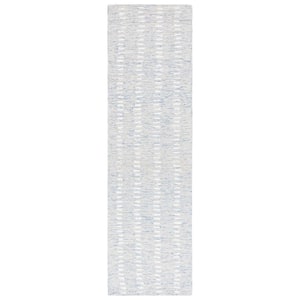 Abstract Blue/Ivory 2 ft. x 8 ft. Striped Stone Runner Rug