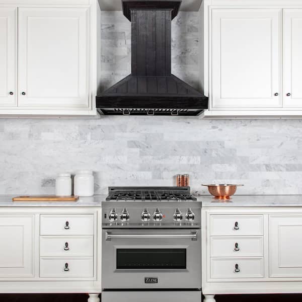 36 in. 400 CFM Ducted Vent Wall Mount Range Hood in Distressed Black Wood