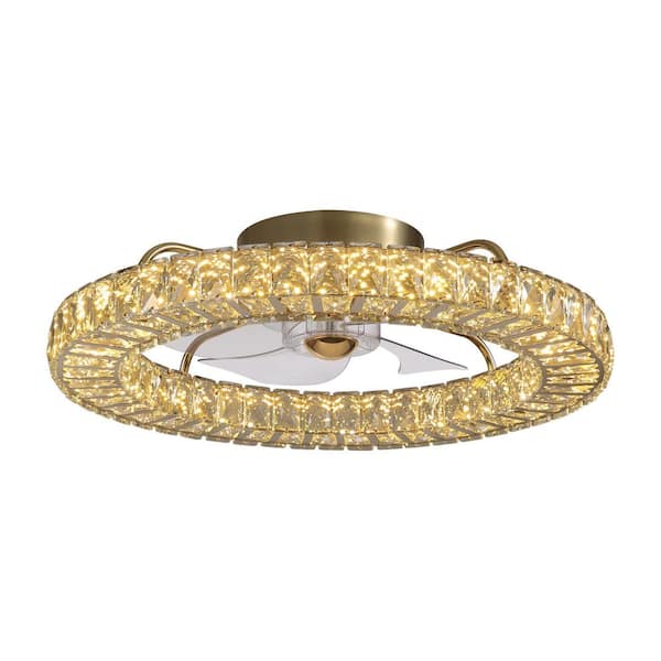 22 in. Indoor Gold Low Profile Crystal Ceiling Fan with Lights with Remote Included