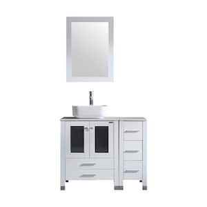 36 in. W x 22 in. D Bath Vanity in White MDF with Ceramic Vanity Top in White with White Basin and Mirror