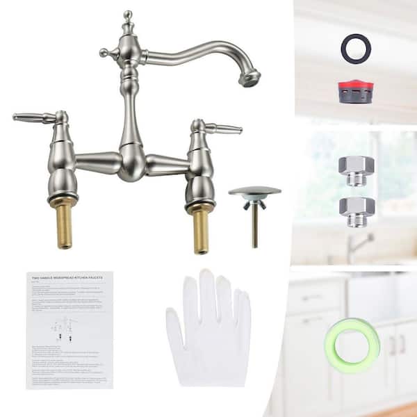 ARCORA Double-Handle Bridge Kitchen Faucet with Sink Hole Cover in