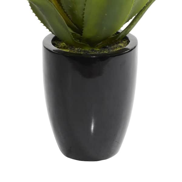22 in. H Agave Artificial Plant with Realistic Leaves and Black Fiberglass Pot