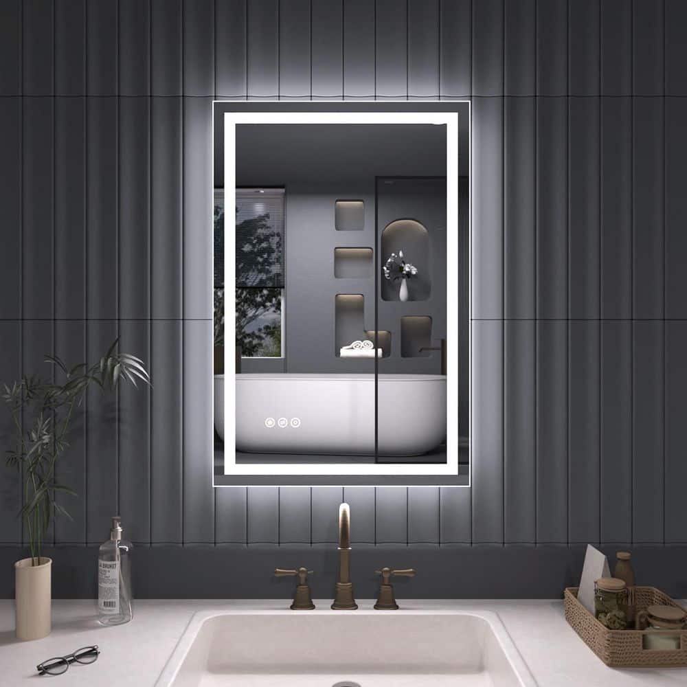 Zen 20 in. W x 30 in. H Rectangular Frameless LED Light Anti-Fog Wall Bathr