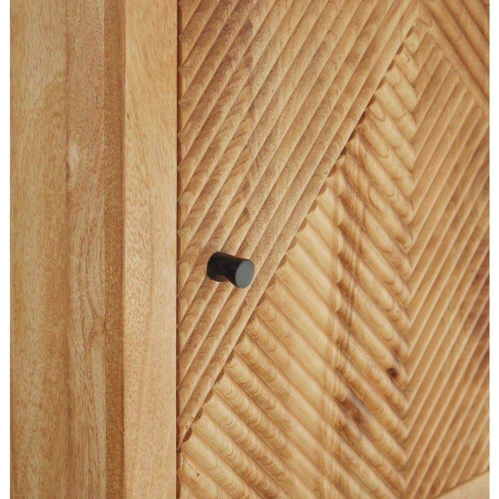 Light Brown Mango Wood Accent Cabinet with Fluted Door
