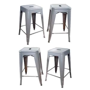 Loft Style 24 in. Stackable Metal Bar Stool in Silver (Set of 4)