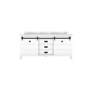 STYLE3 72 in. W x 22 in. D x 35 in. H Ceramic Sink Freestanding Bath Vanity in White with Carrara White Marble Top