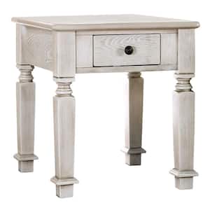 Mowgli 24 in. Antique White Rectangle MDF End Table with Drawer