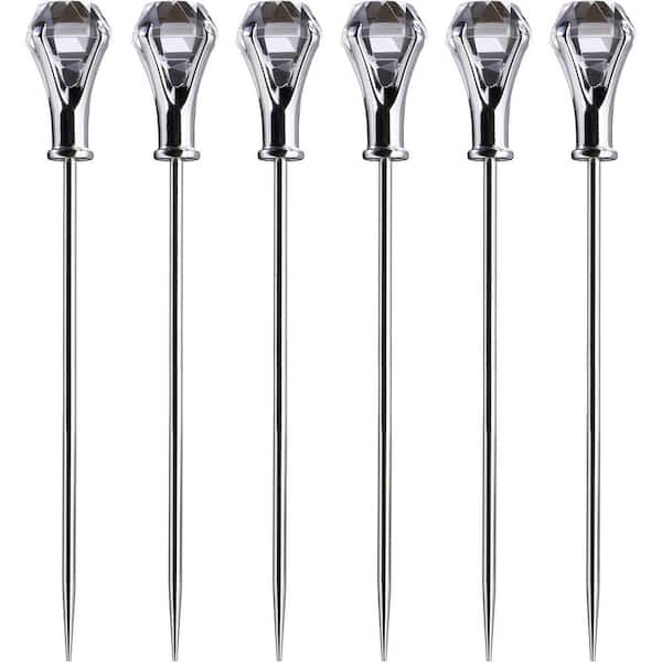 GS-7-A (Set of 6) Clear Diamond Head Martini Picks (Set of 6), Silver