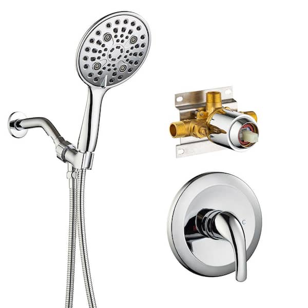 RAINLEX Single-Handle 6-Spray Round High Pressure Shower Faucet in Polished Chrome
