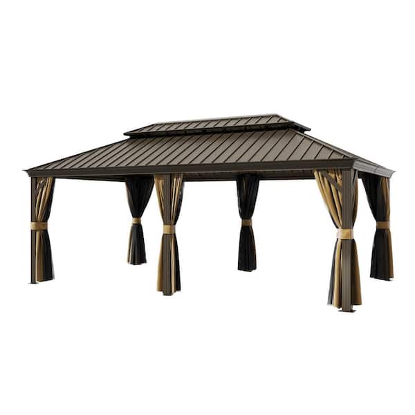 12 ft. x 20 ft. Aluminum Hardtop Gazebo with Double Galvanized Steel Roof, Netting and Curtains for Patio and Backyard