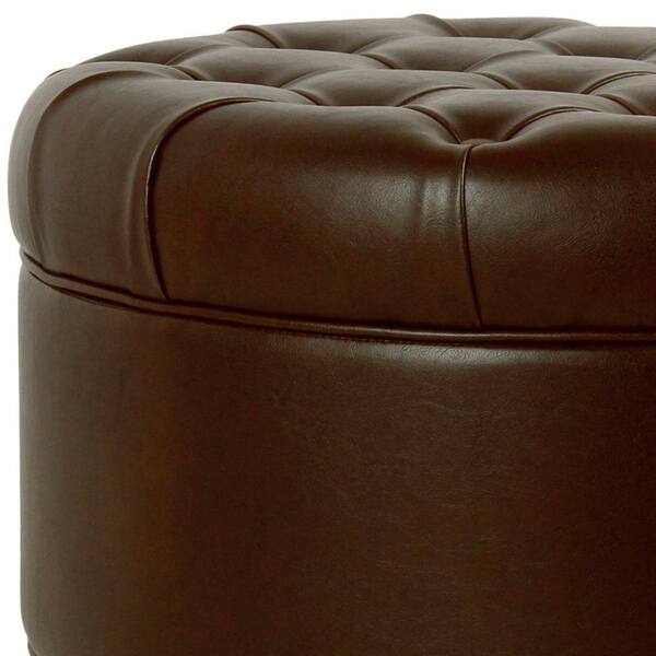 Benjara Brown Leatherette Upholstered, Faux Leather Ottoman B M