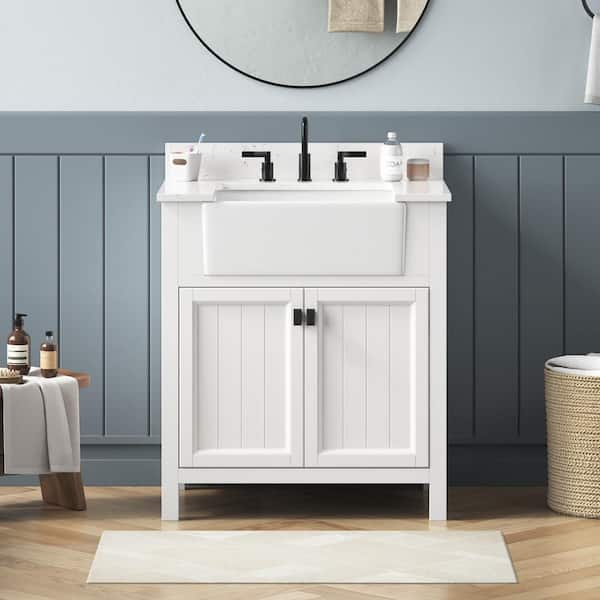 DELUXE DL LIVING Richfield 31 in. Single Sink Freestanding White Bath Vanity with White Engineered Stone Top and Backsplash Assembled