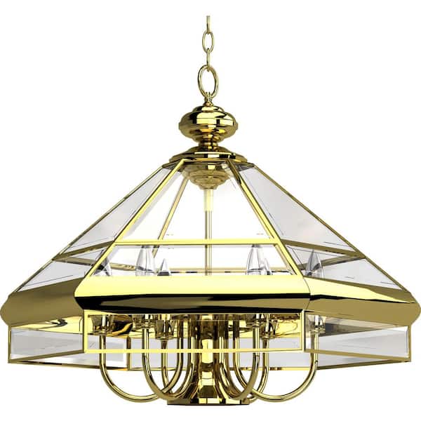 Volume Lighting 9-Lights Polished Brass Candelabra Chandelier with Clear Beveled Glass