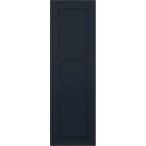 15 in. x 29 in. True Fit PVC Center Circle Arts and Crafts Fixed Mount Flat Panel Shutters Pair in Starless Night Blue