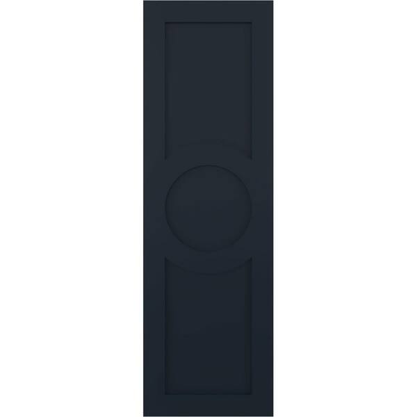 Ekena Millwork 15 in. x 39 in. True Fit Flat Panel PVC Center Circle Arts and Crafts Fixed Mount Shutters Pair in Starless Night Blue