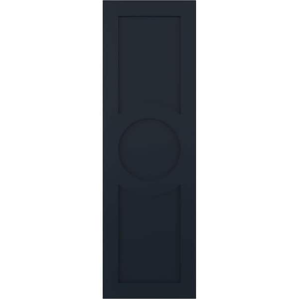 Ekena Millwork True Fit 15 in. x 70 in. PVC Center Circle Arts and Crafts Fixed Mount Flat Panel Shutters, Starless Night Blue