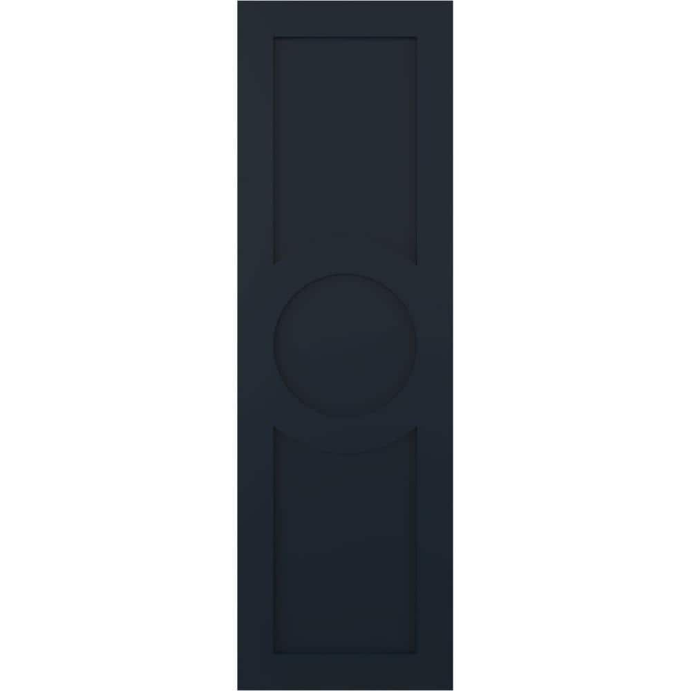 18 in. x 51 in. True Fit Flat Panel PVC Center Circle Arts and Crafts Fixed Mount Shutters Pair in Starless Night Blue price history on PriceWatchPro