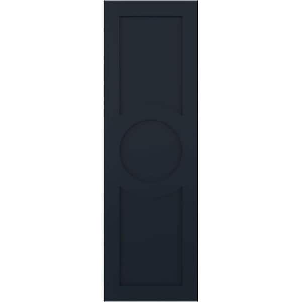 Ekena Millwork 18 in. x 80 in. True Fit PVC Center Circle Arts and Crafts Fixed Mount Flat Panel Shutters Pair in Starless Night Blue