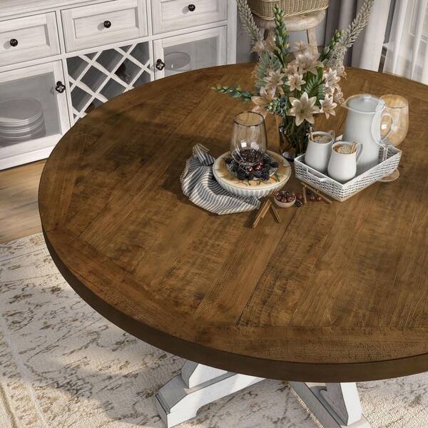 Furniture of America Wicks 54 in. Distressed White and Dark