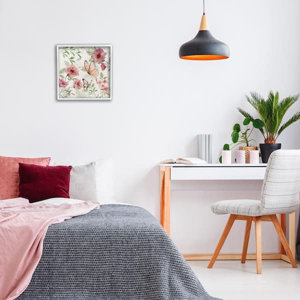 Butterflies over Wild Cottage Flowers by Nan White Framed Nature Giclee Art Print 17 in. x 17 in.